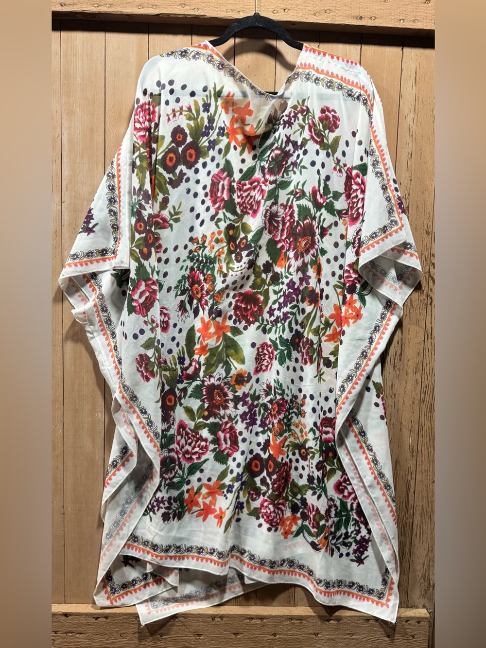 Floral Lightweight Kimono Cover-Up in White with Multicolor Blooms - Picture 5 of 5